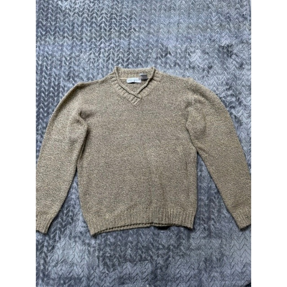 Carolyn Taylor For By Design Women Tan Marled V-Neck Knit Sweater Medium 0623